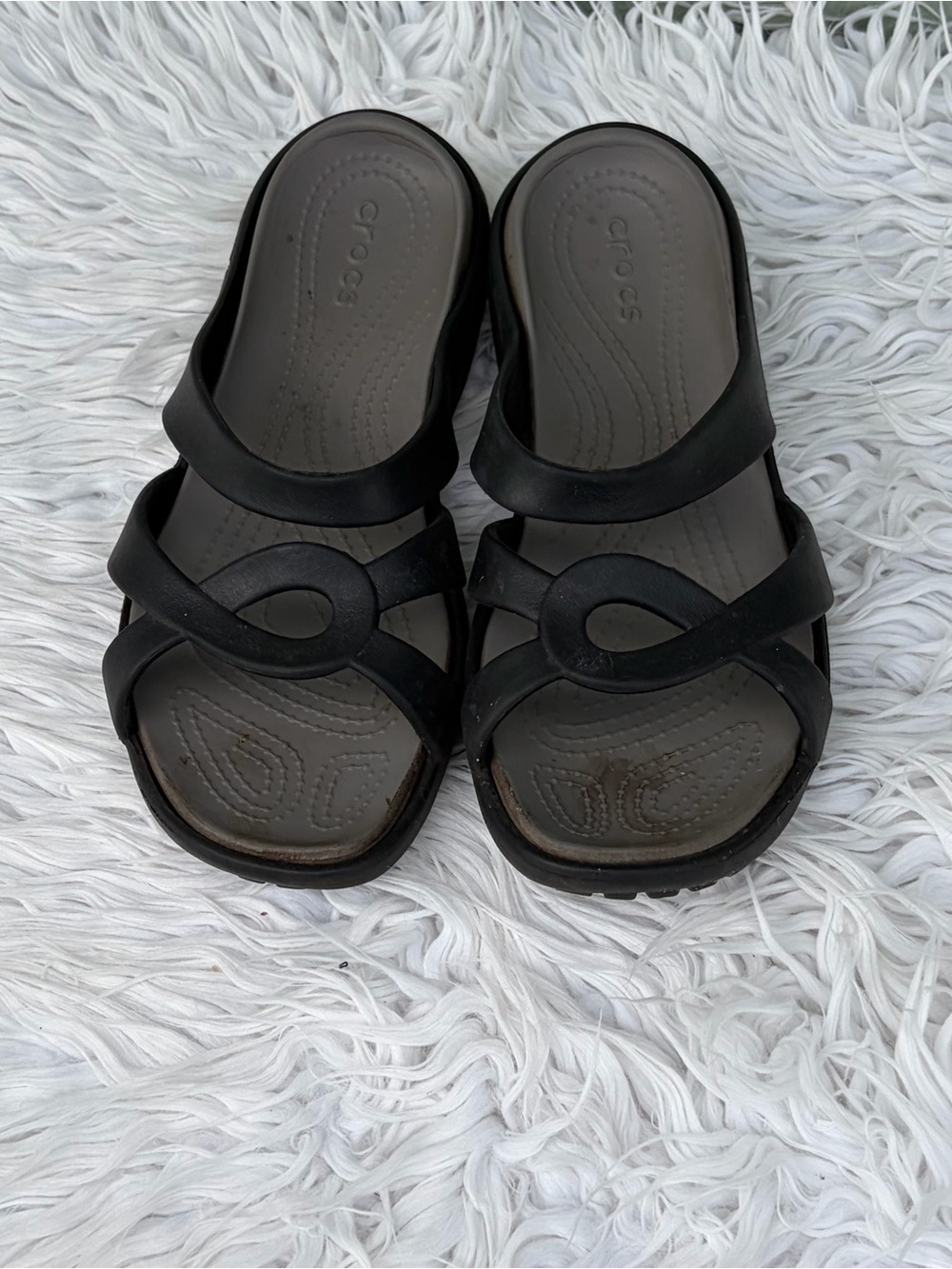 CROCS Women's Black Strappy Slide Sandals